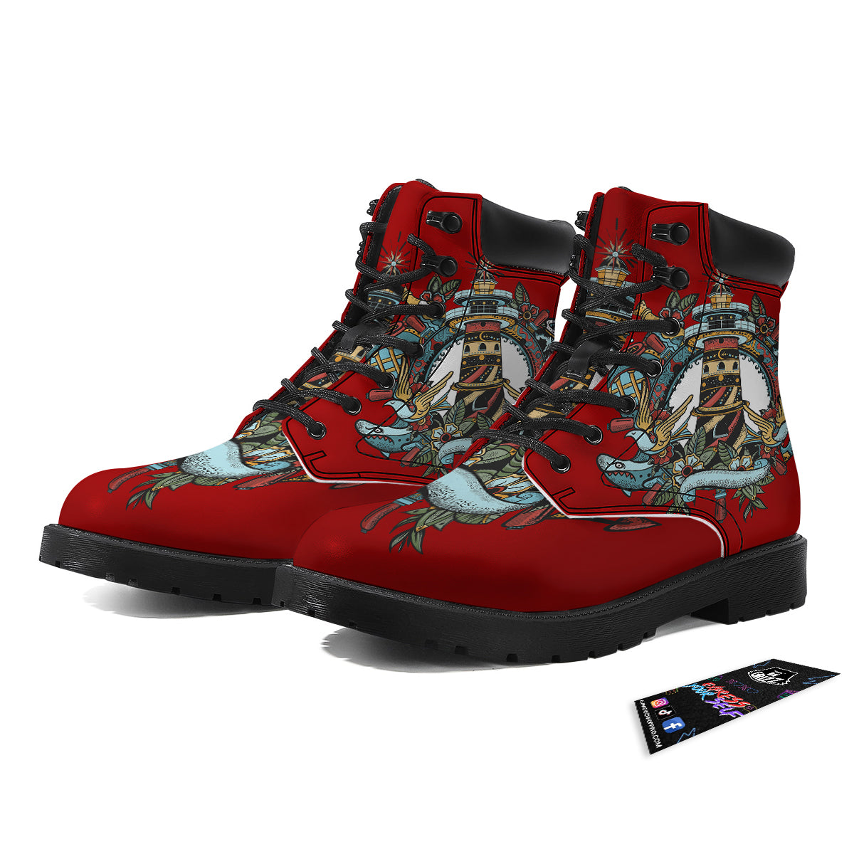Lighthouse Sea Adventure Tattoo Print Boots-grizzshop