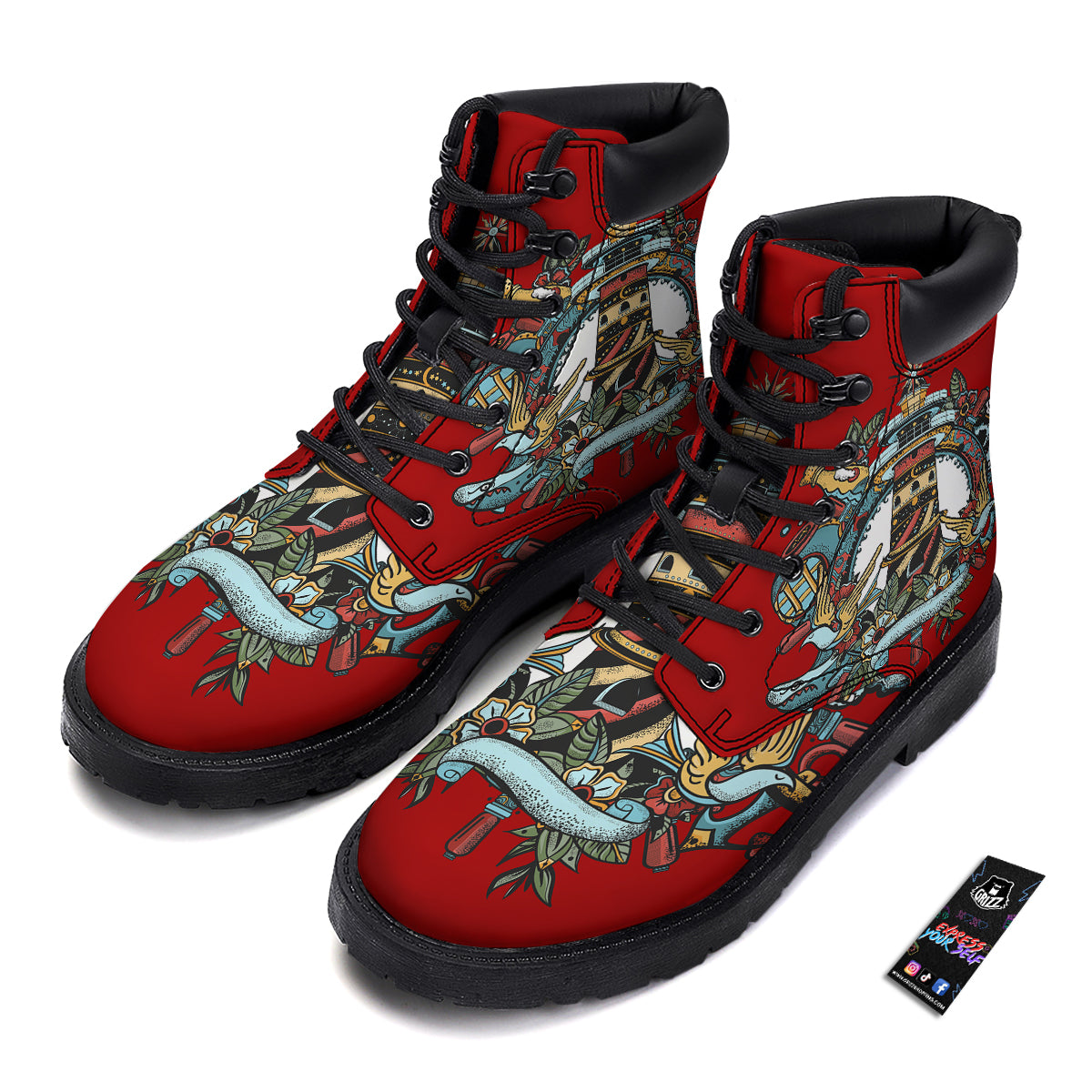 Lighthouse Sea Adventure Tattoo Print Boots-grizzshop