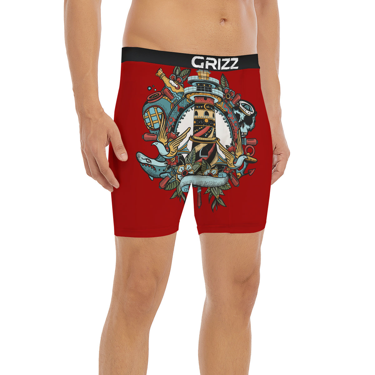 Lighthouse Sea Adventure Tattoo Print Boxer Briefs-grizzshop