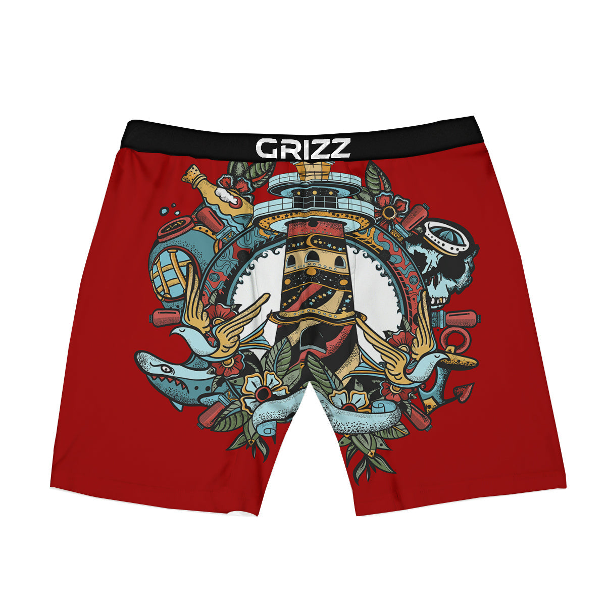Lighthouse Sea Adventure Tattoo Print Boxer Briefs-grizzshop