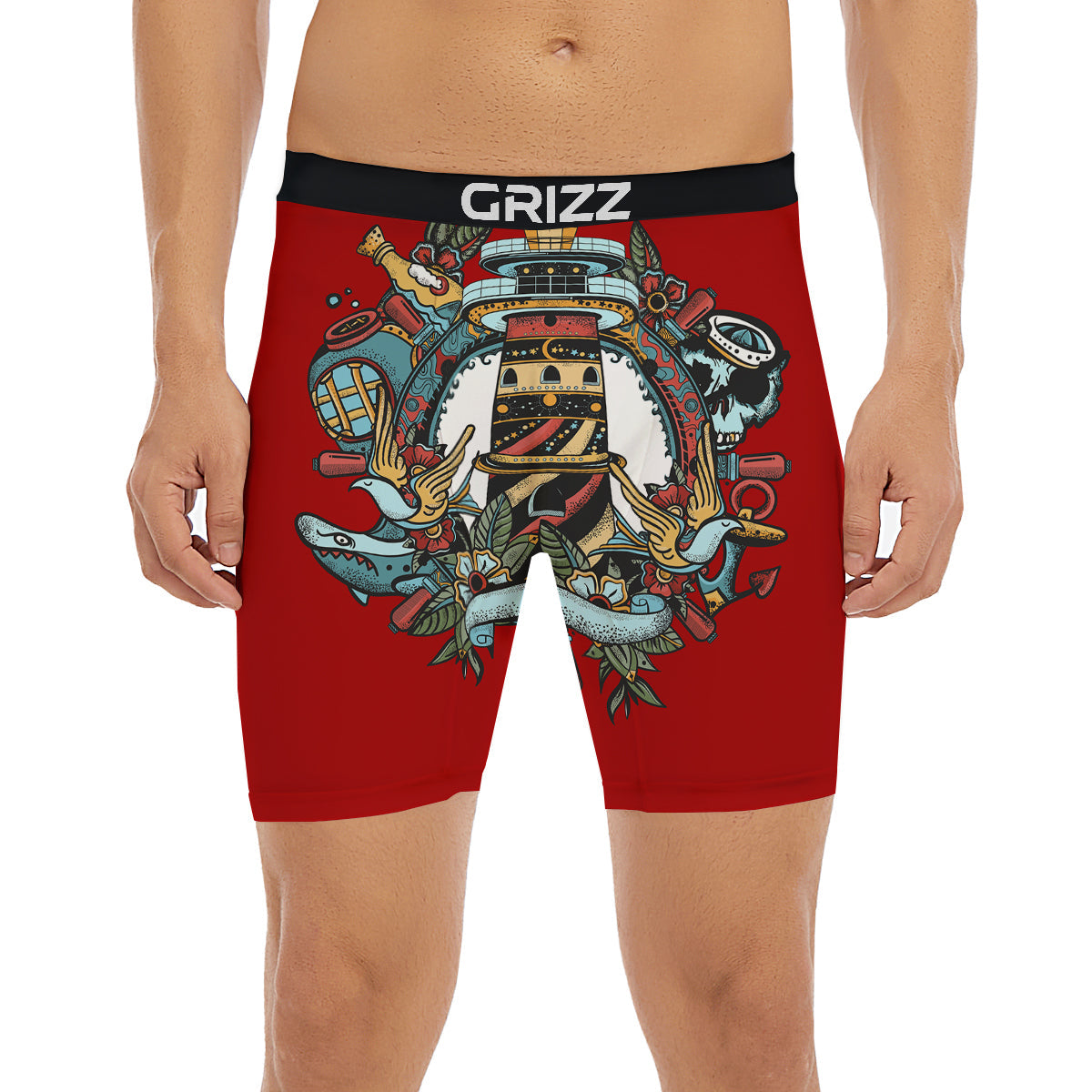 Lighthouse Sea Adventure Tattoo Print Boxer Briefs-grizzshop