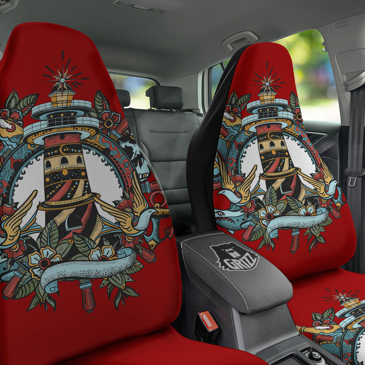 Lighthouse Sea Adventure Tattoo Print Car Seat Covers-grizzshop