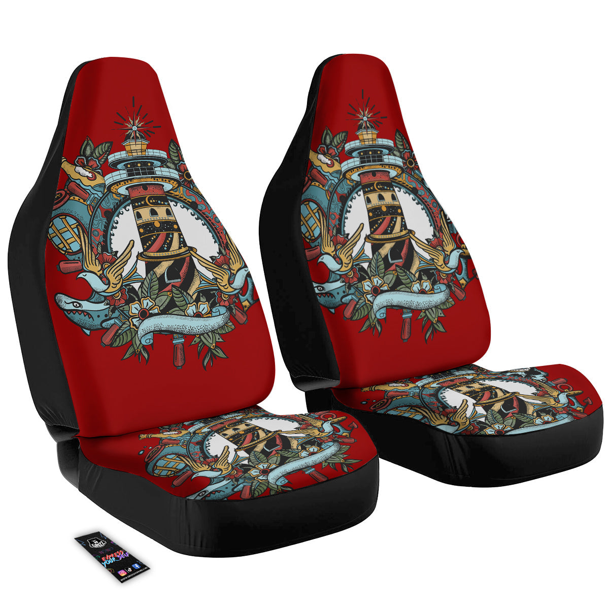 Lighthouse Sea Adventure Tattoo Print Car Seat Covers-grizzshop