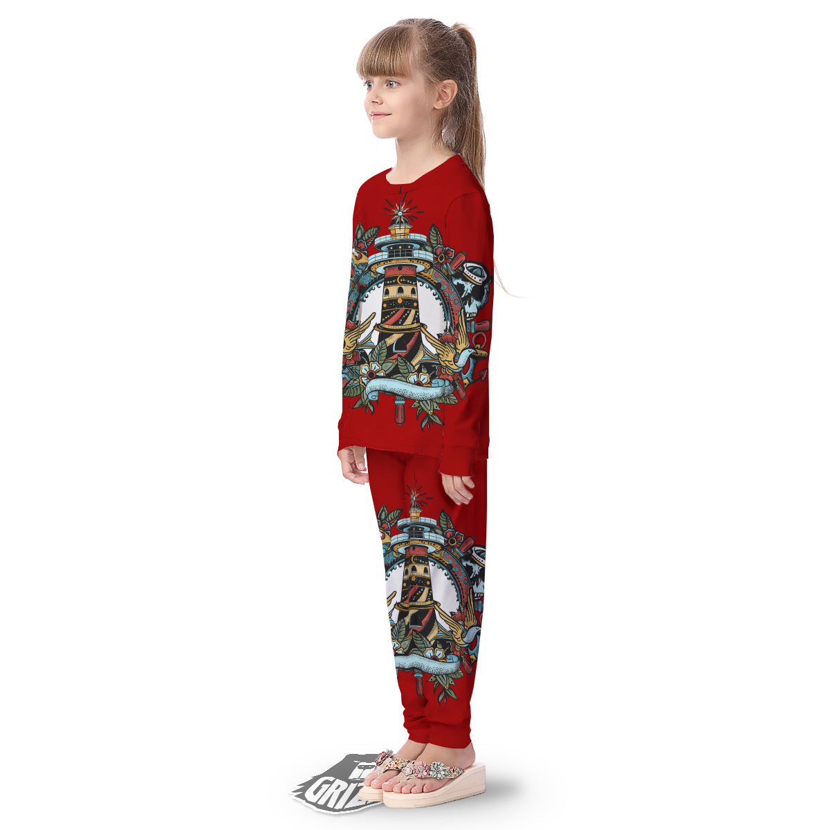 Lighthouse Sea Adventure Tattoo Print Kid's Pajamas-grizzshop