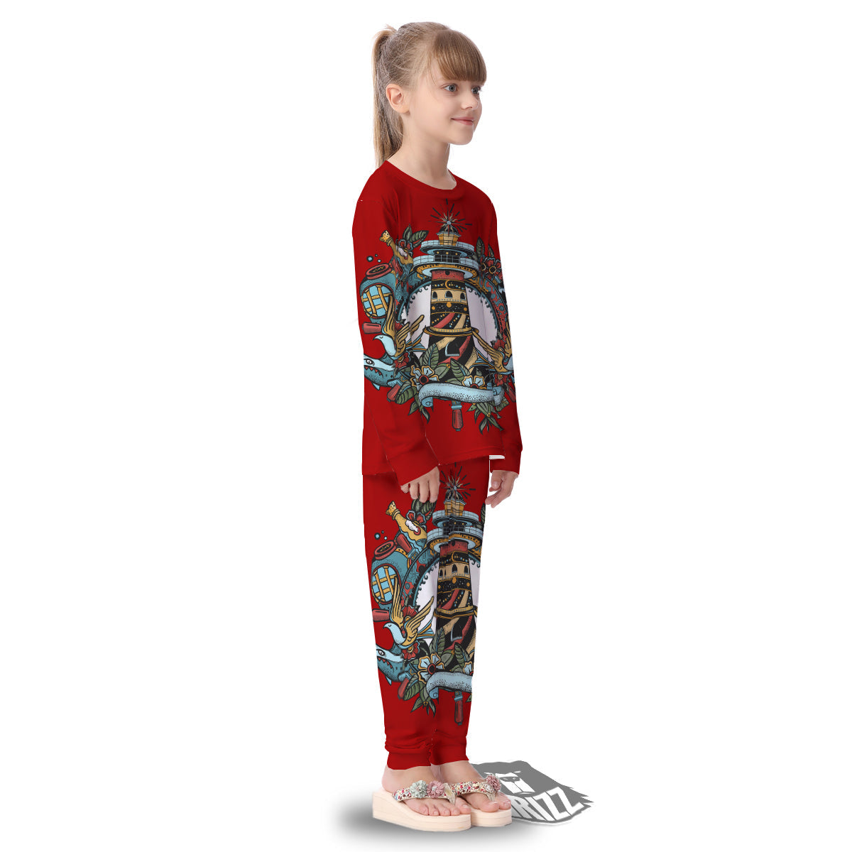 Lighthouse Sea Adventure Tattoo Print Kid's Pajamas-grizzshop