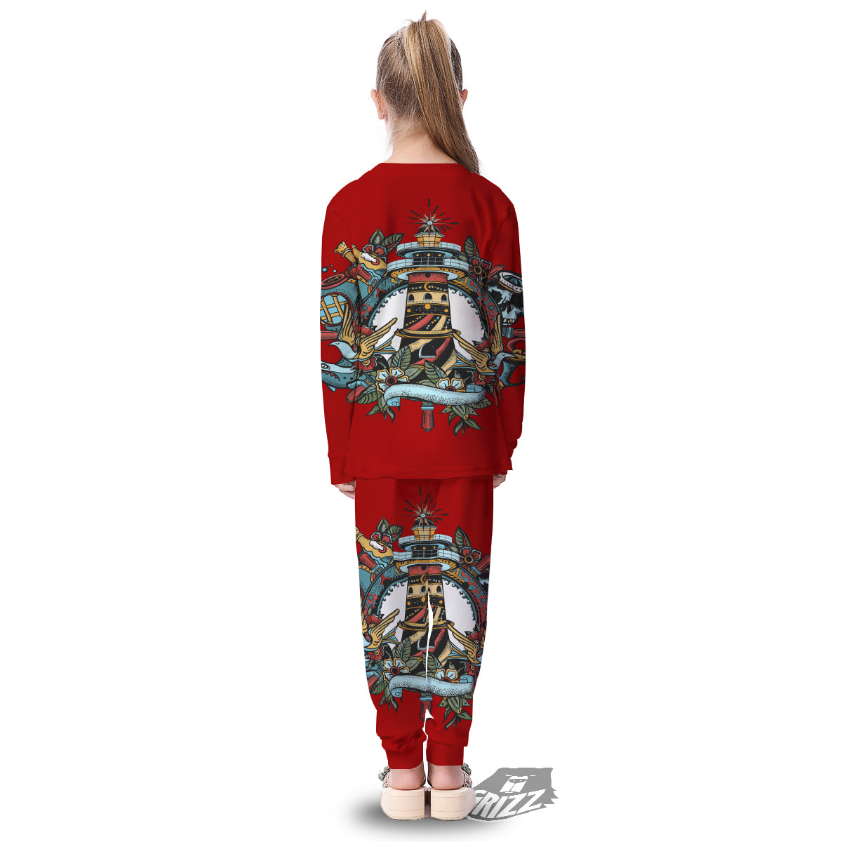 Lighthouse Sea Adventure Tattoo Print Kid's Pajamas-grizzshop