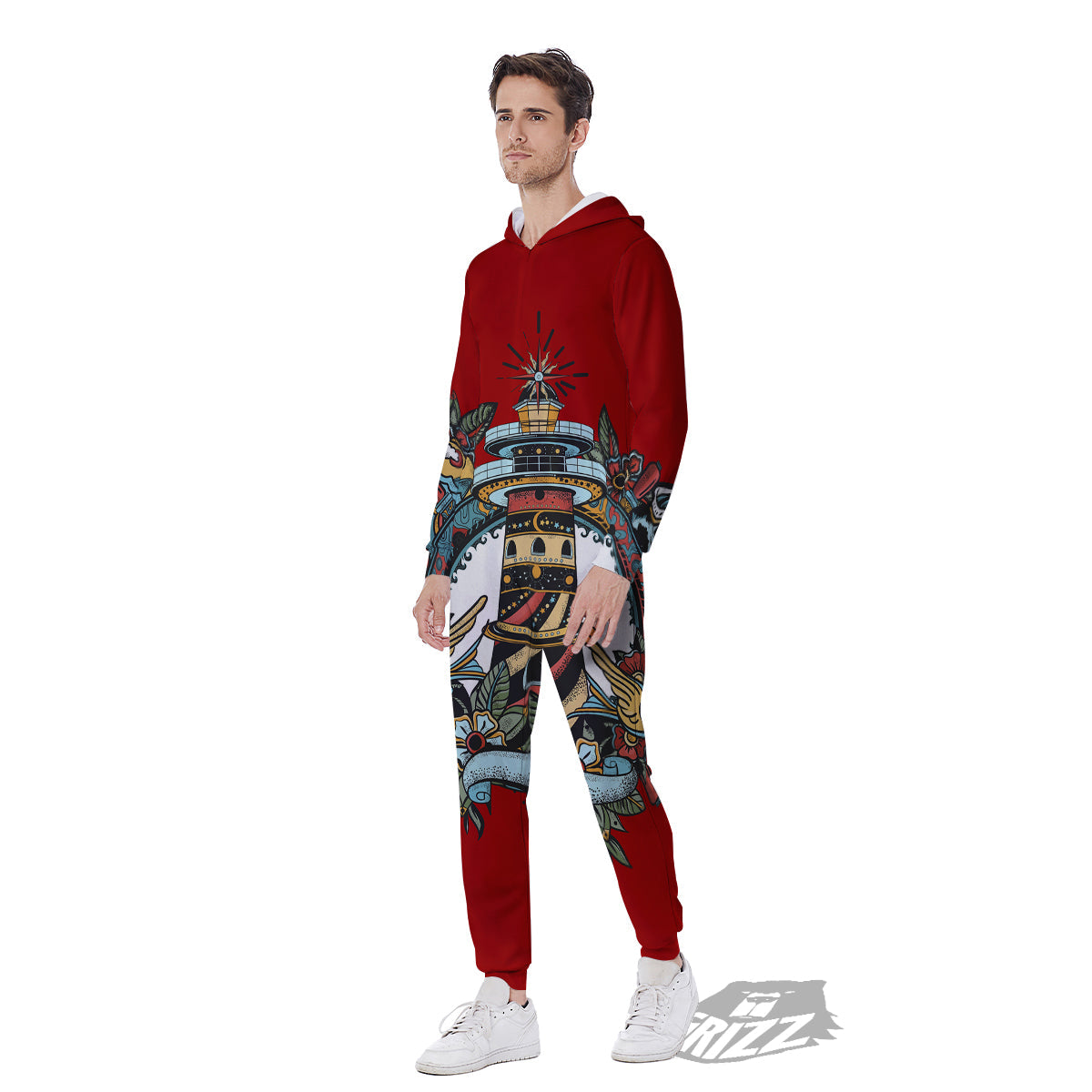 Lighthouse Sea Adventure Tattoo Print Men's Jumpsuit-grizzshop