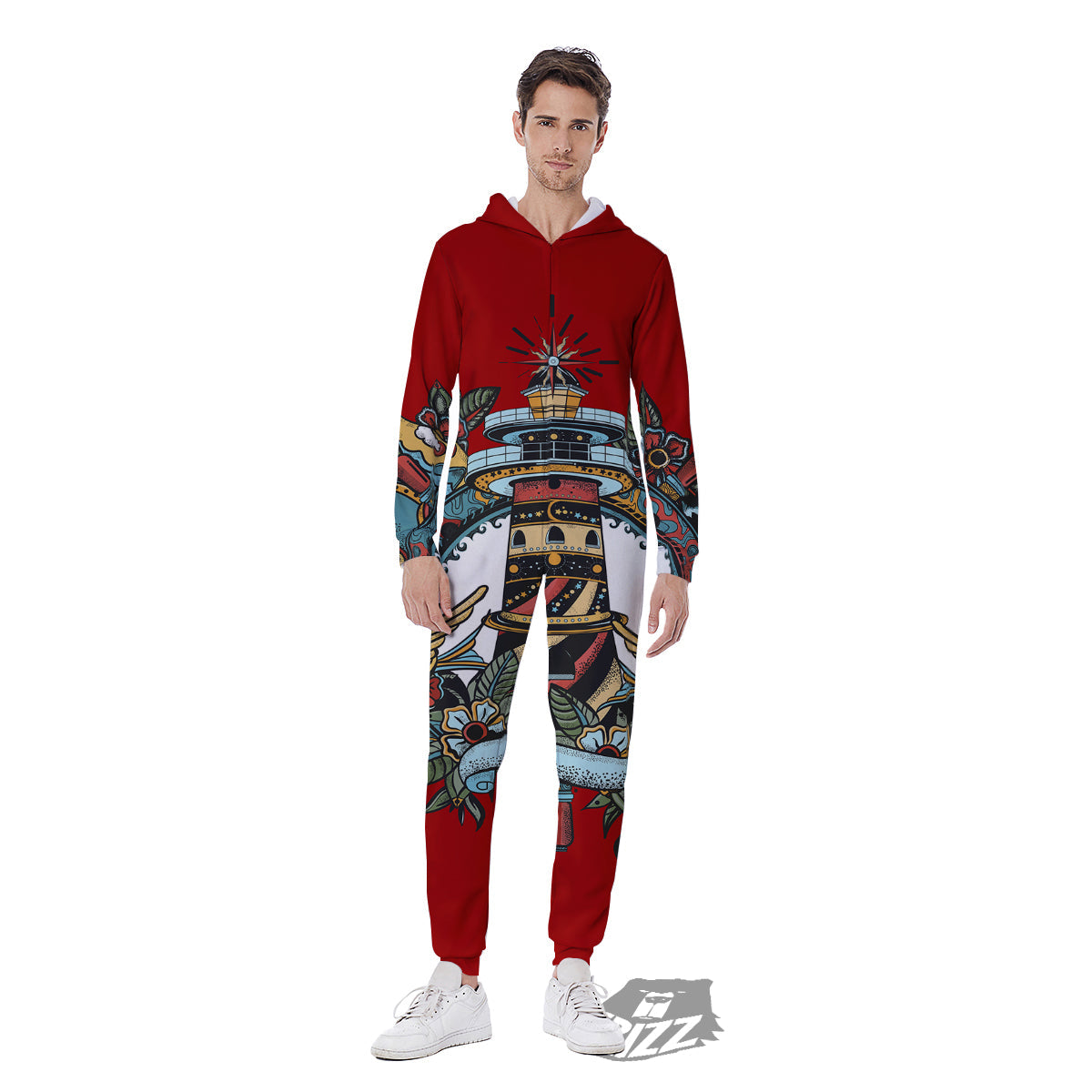 Lighthouse Sea Adventure Tattoo Print Men's Jumpsuit-grizzshop