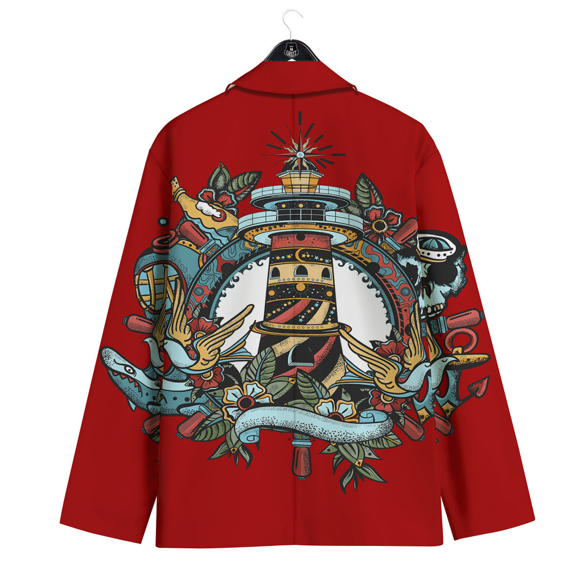 Lighthouse Sea Adventure Tattoo Print Men's Sport Coat-grizzshop