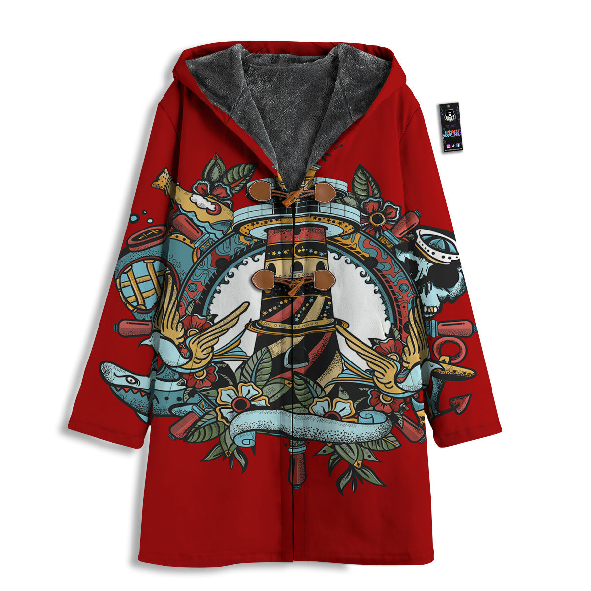 Lighthouse Sea Adventure Tattoo Print Men's Windbreaker Jacket-grizzshop