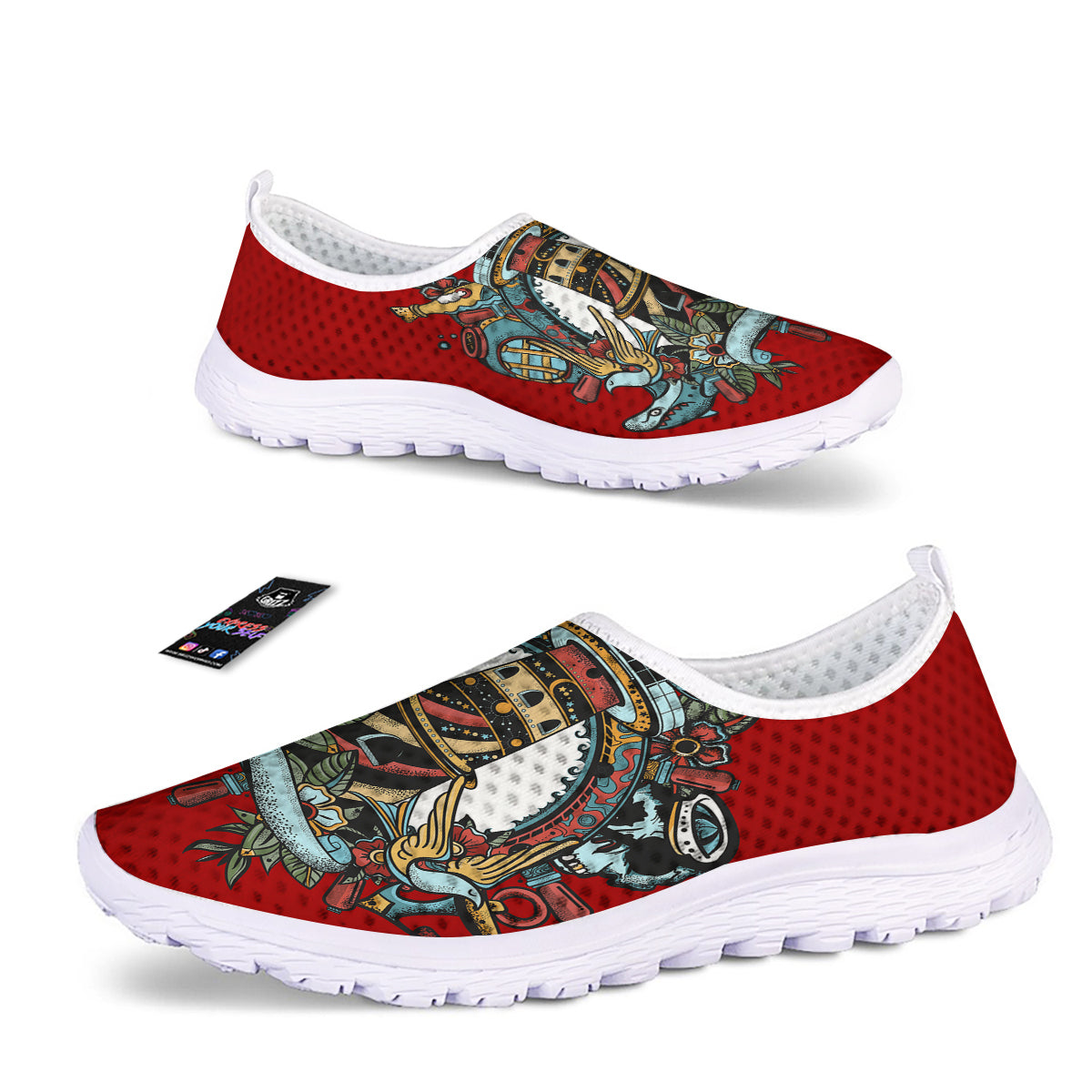 Lighthouse Sea Adventure Tattoo Print Nurse Shoes-grizzshop