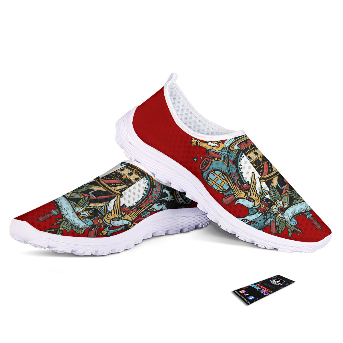 Lighthouse Sea Adventure Tattoo Print Nurse Shoes-grizzshop