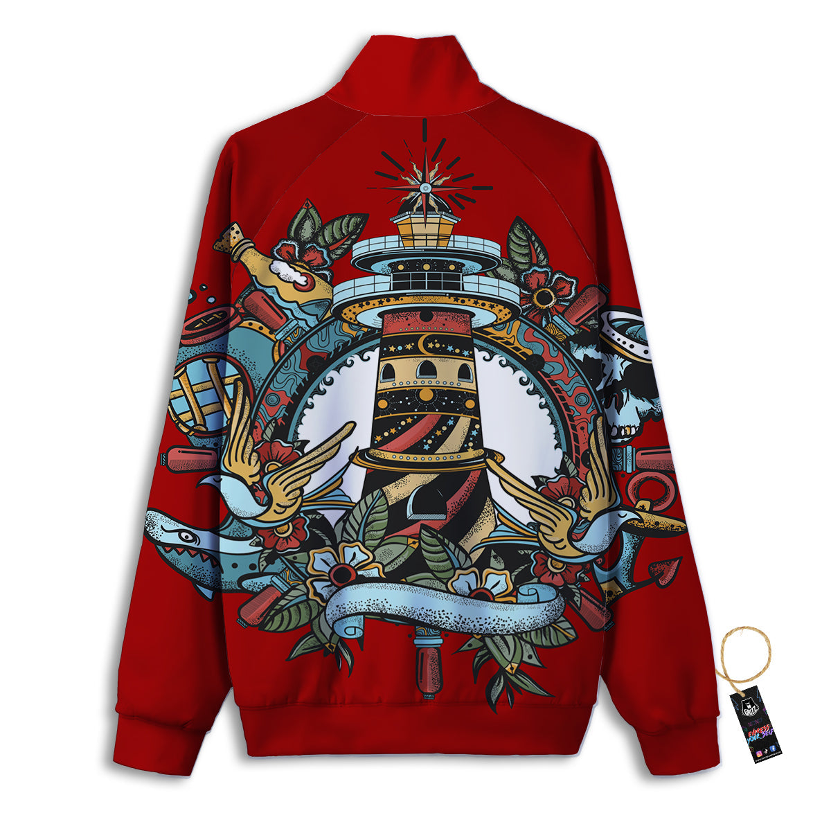 Lighthouse Sea Adventure Tattoo Print Track Jacket-grizzshop