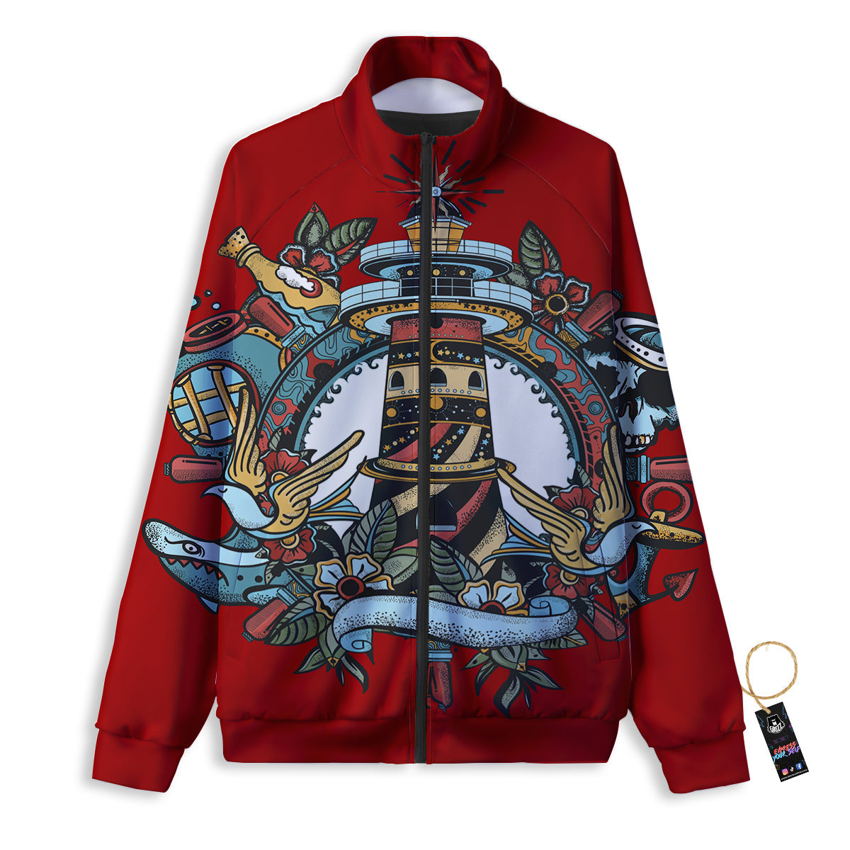 Lighthouse Sea Adventure Tattoo Print Track Jacket-grizzshop