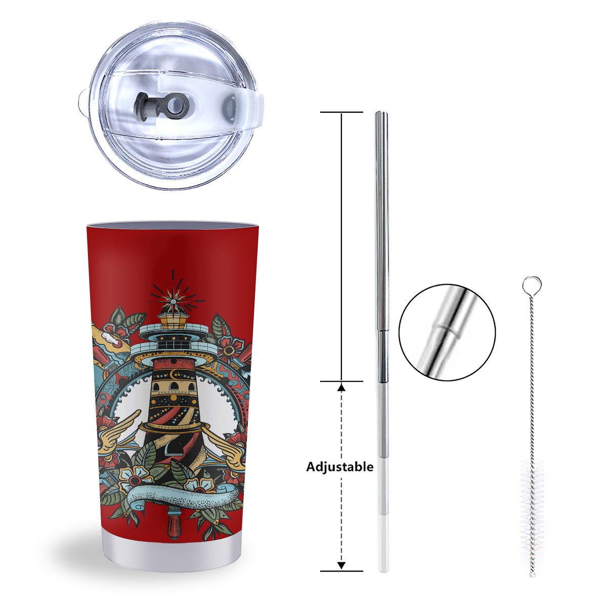 Lighthouse Sea Adventure Tattoo Print Tumbler-grizzshop