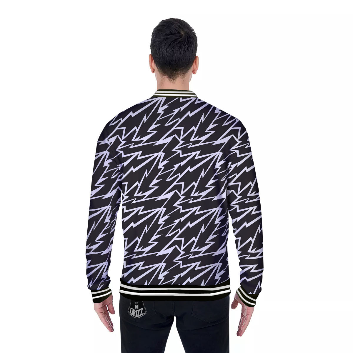 Lightning Black And White Print Pattern Baseball Jacket-grizzshop