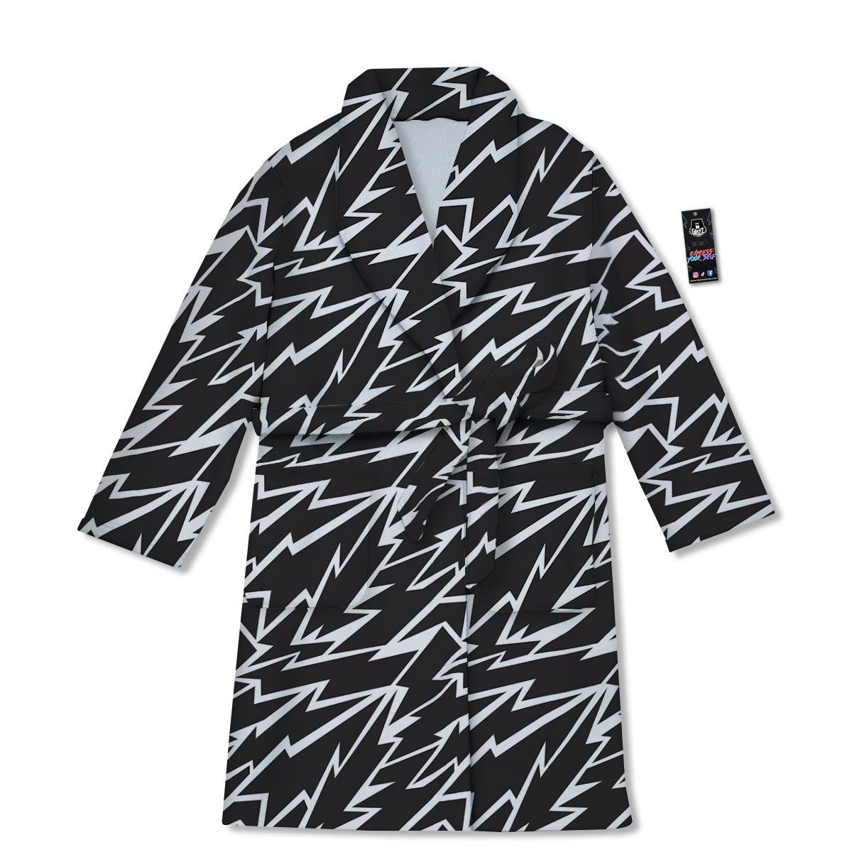 Lightning Black And White Print Pattern Bathrobe-grizzshop