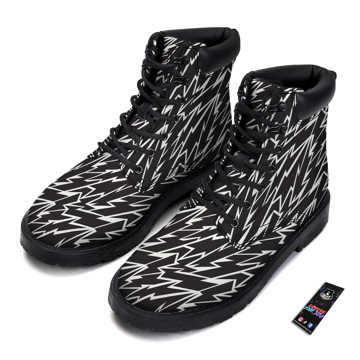 Lightning Black And White Print Pattern Boots-grizzshop
