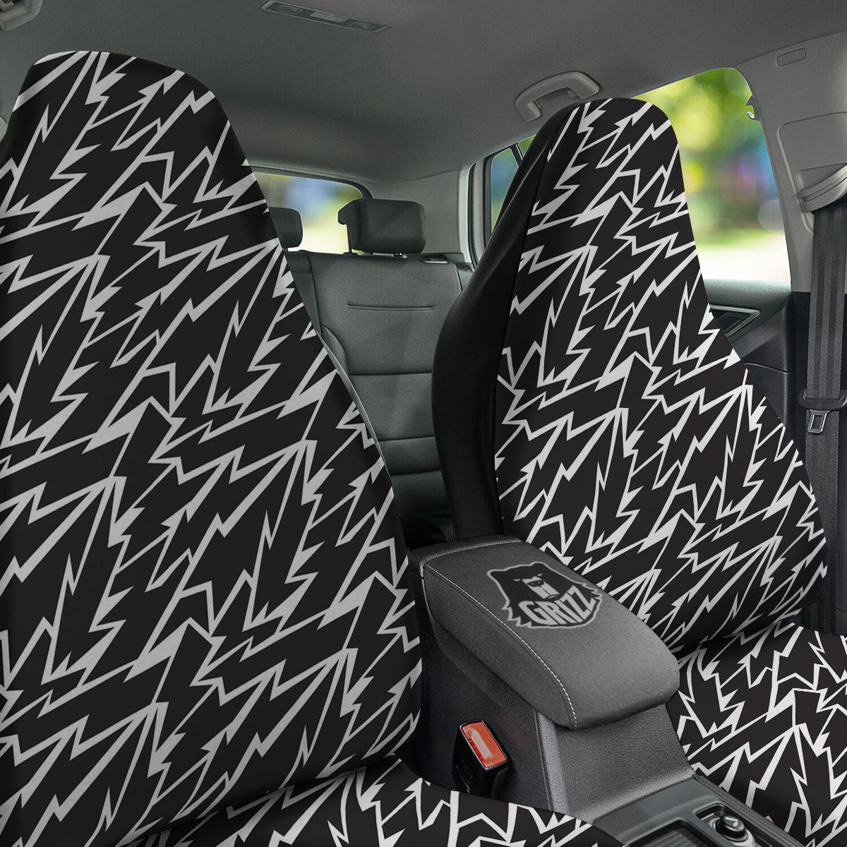 Lightning Black And White Print Pattern Car Seat Covers-grizzshop