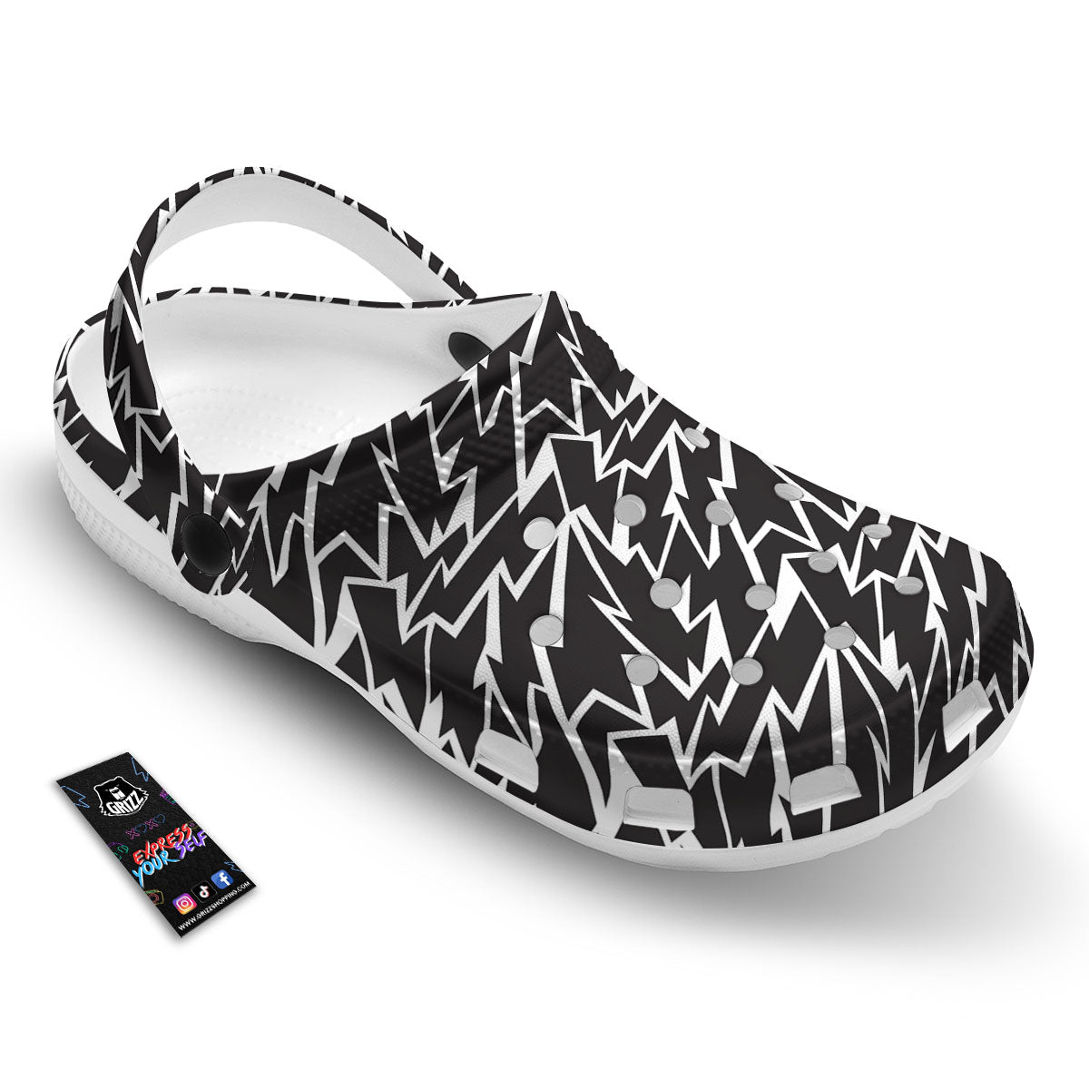 Lightning Black And White Print Pattern Clog-grizzshop