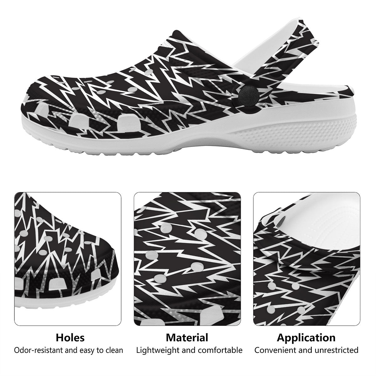Lightning Black And White Print Pattern Clog-grizzshop