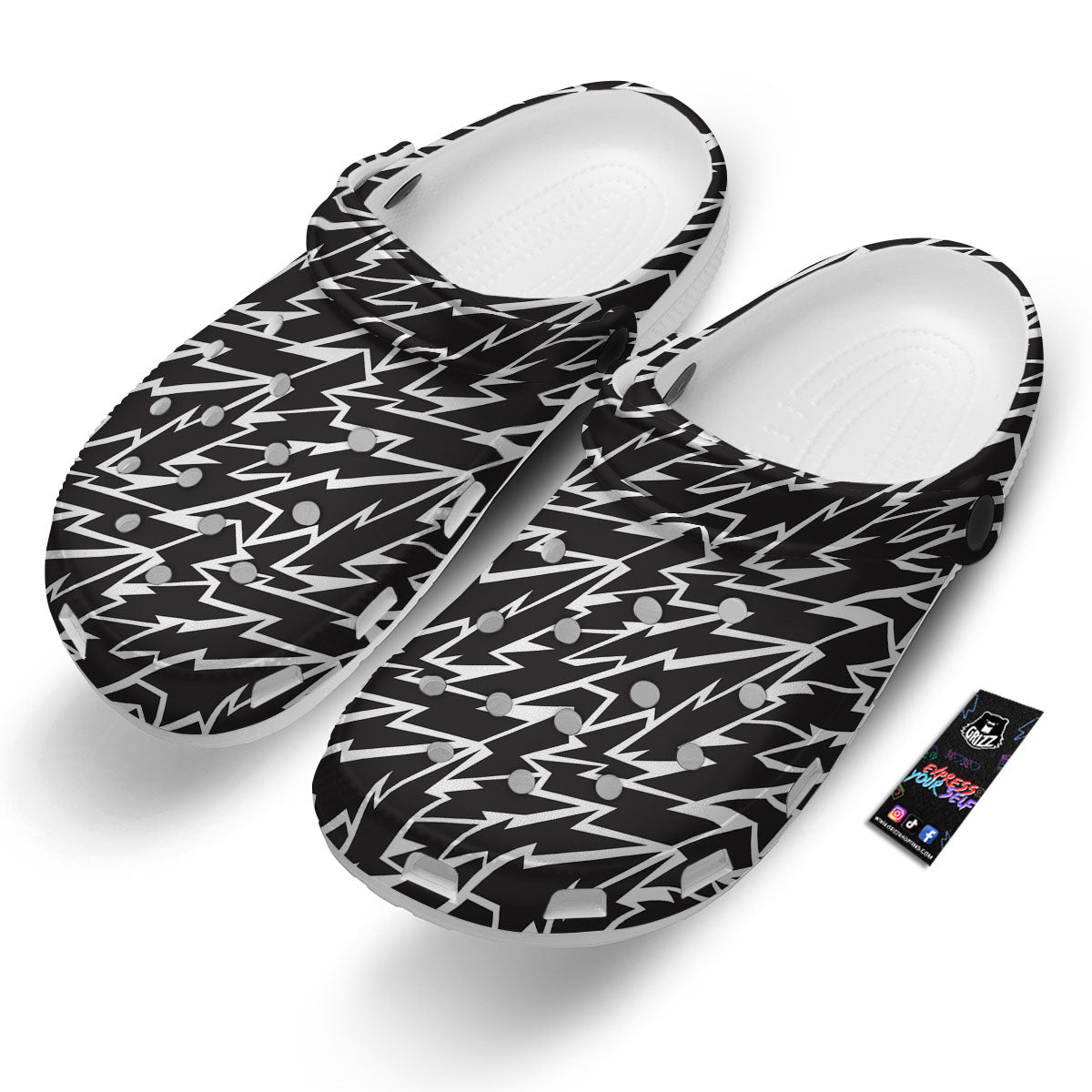 Lightning Black And White Print Pattern Clog-grizzshop