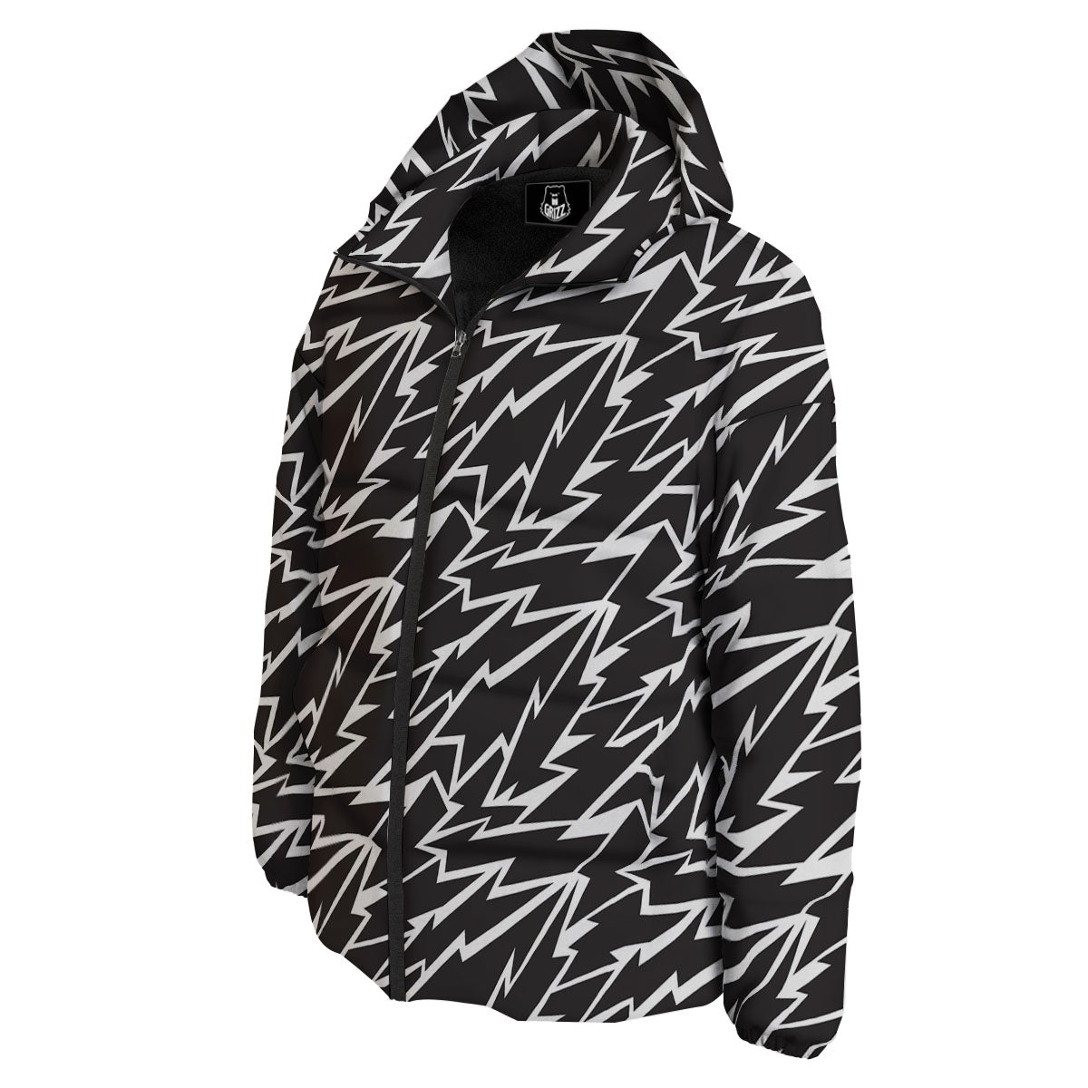 Lightning Black And White Print Pattern Down Jacket-grizzshop