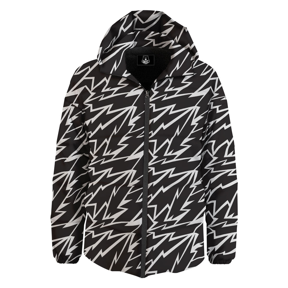 Lightning Black And White Print Pattern Down Jacket-grizzshop