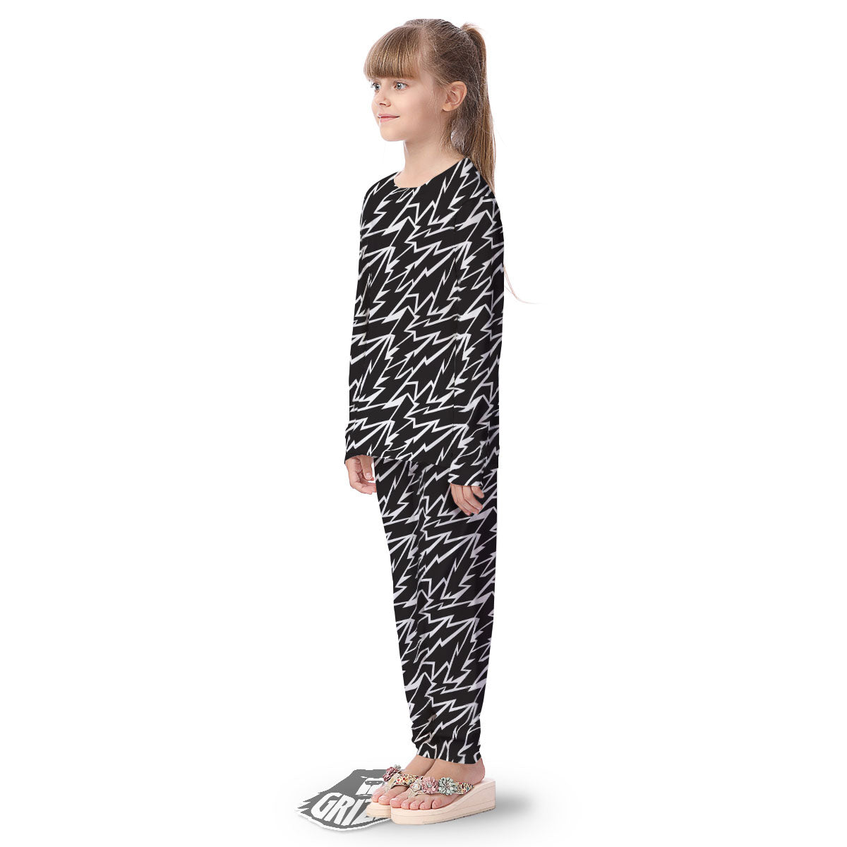 Lightning Black And White Print Pattern Kid's Pajamas-grizzshop