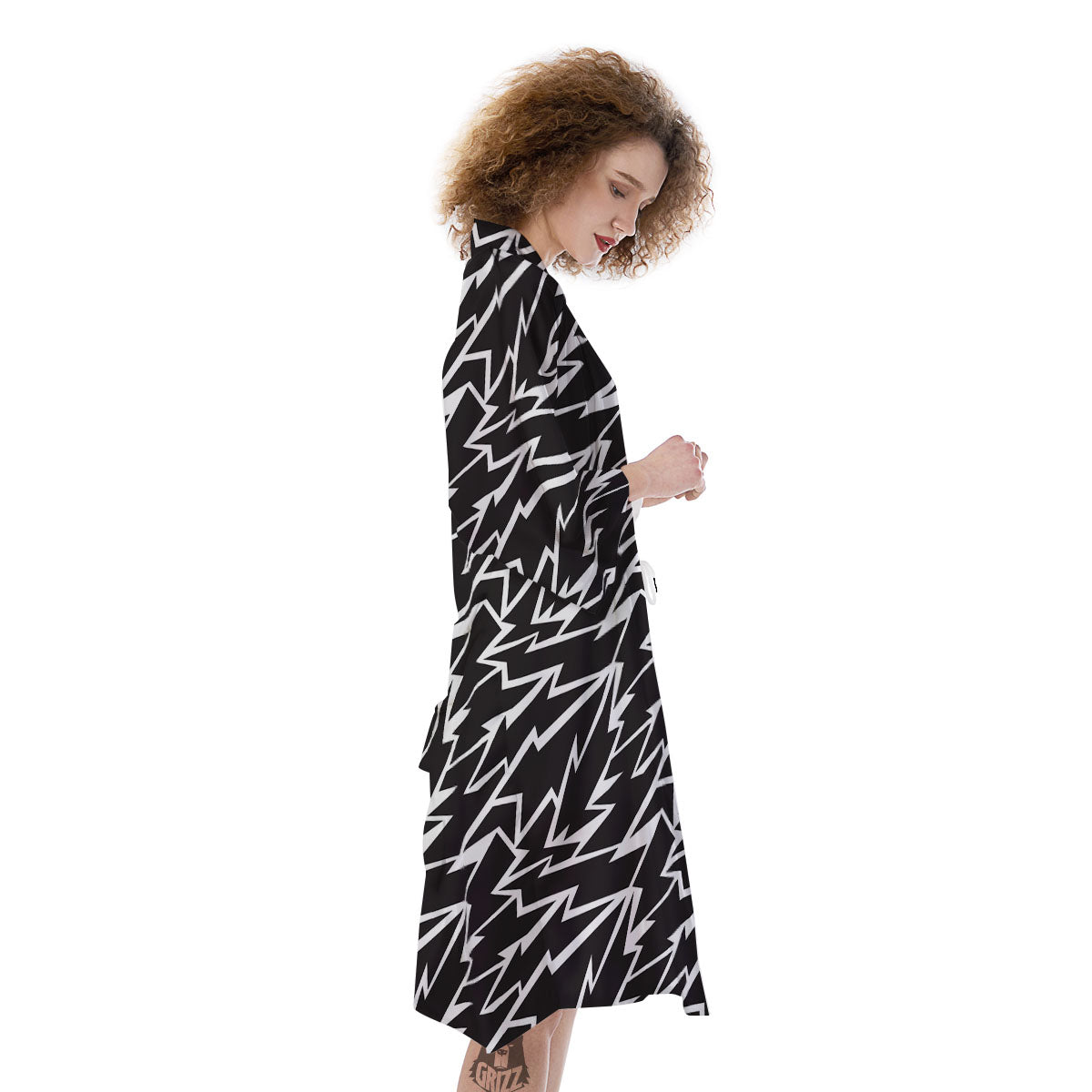 Lightning Black And White Print Pattern Kimono-grizzshop