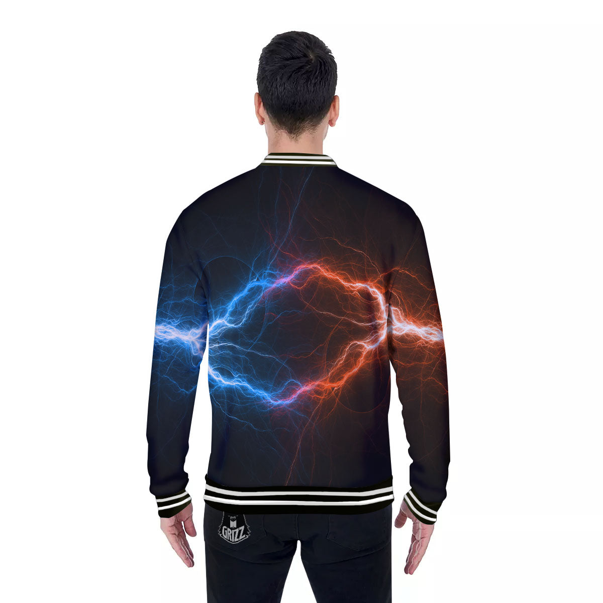 Lightning Blue And Red Print Baseball Jacket-grizzshop