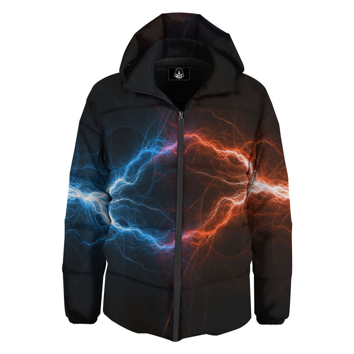 Lightning Blue And Red Print Down Jacket-grizzshop