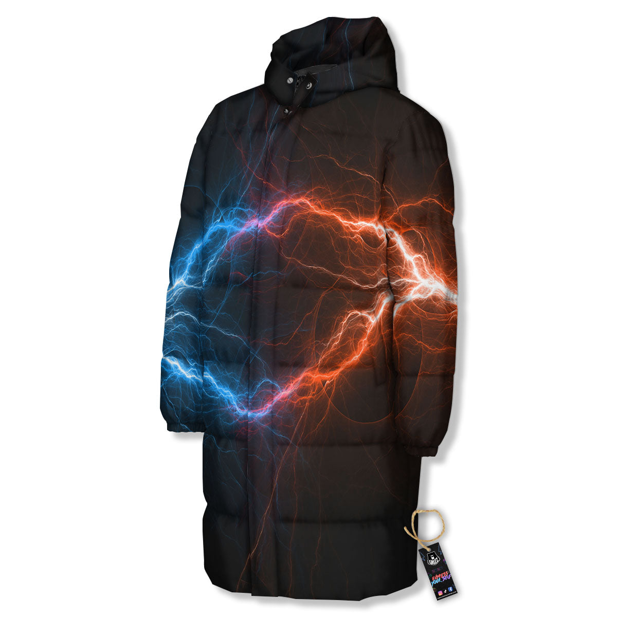 Lightning Blue And Red Print Long Down Jacket-grizzshop