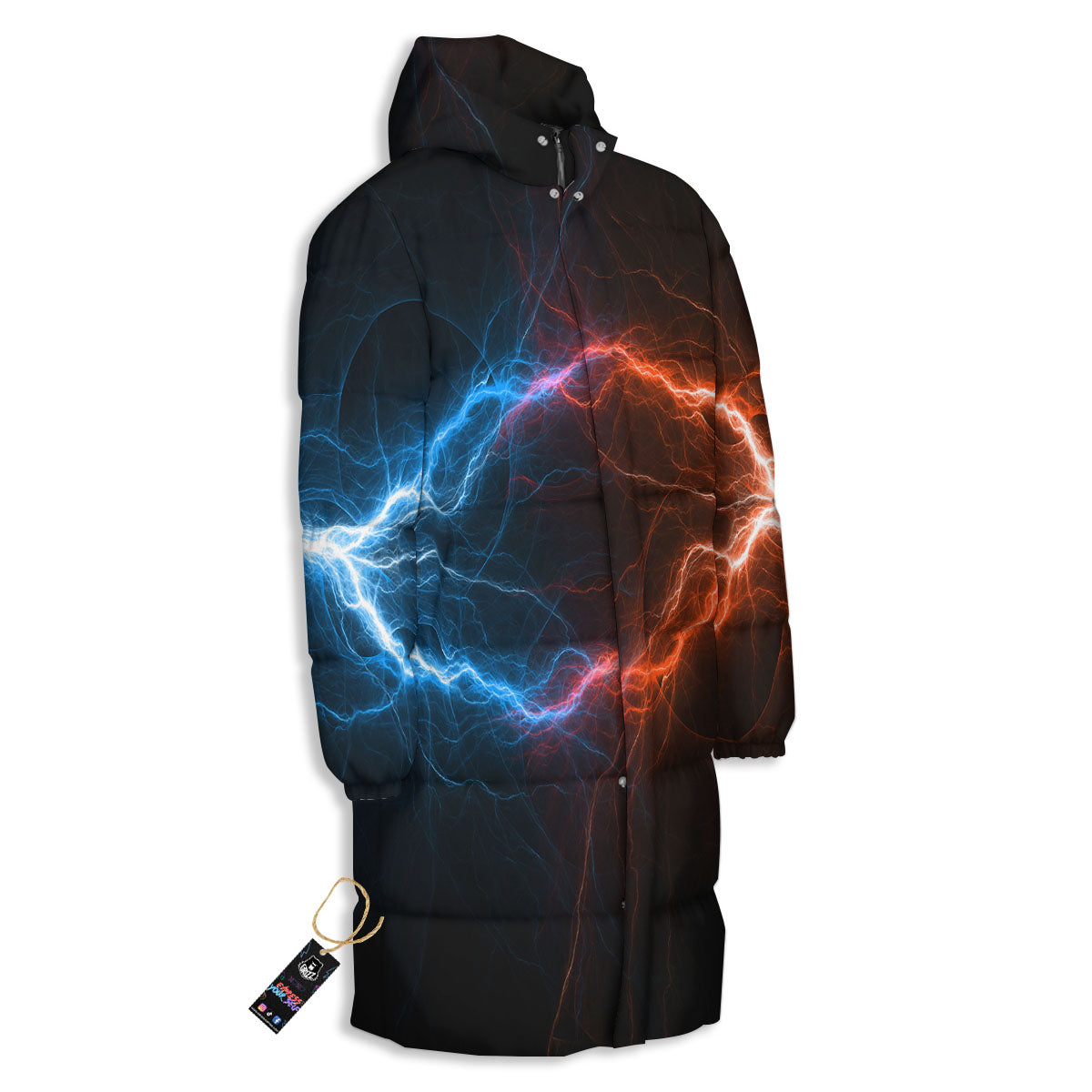 Lightning Blue And Red Print Long Down Jacket-grizzshop