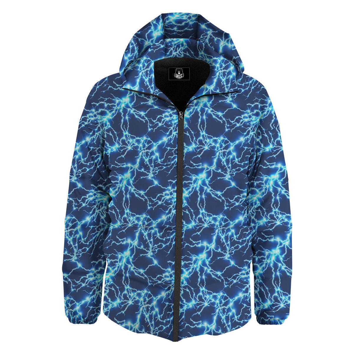 Lightning Blue Electric Print Down Jacket-grizzshop