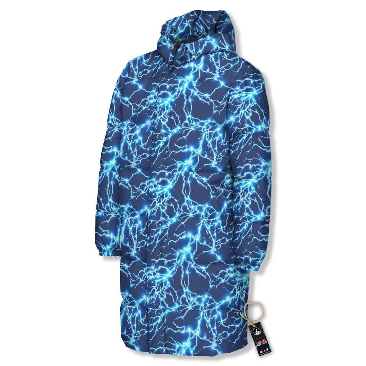 Lightning Blue Electric Print Long Down Jacket-grizzshop