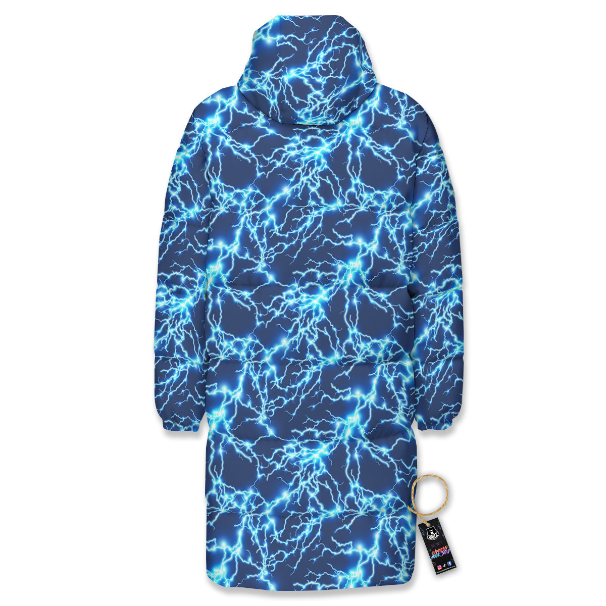 Lightning Blue Electric Print Long Down Jacket-grizzshop