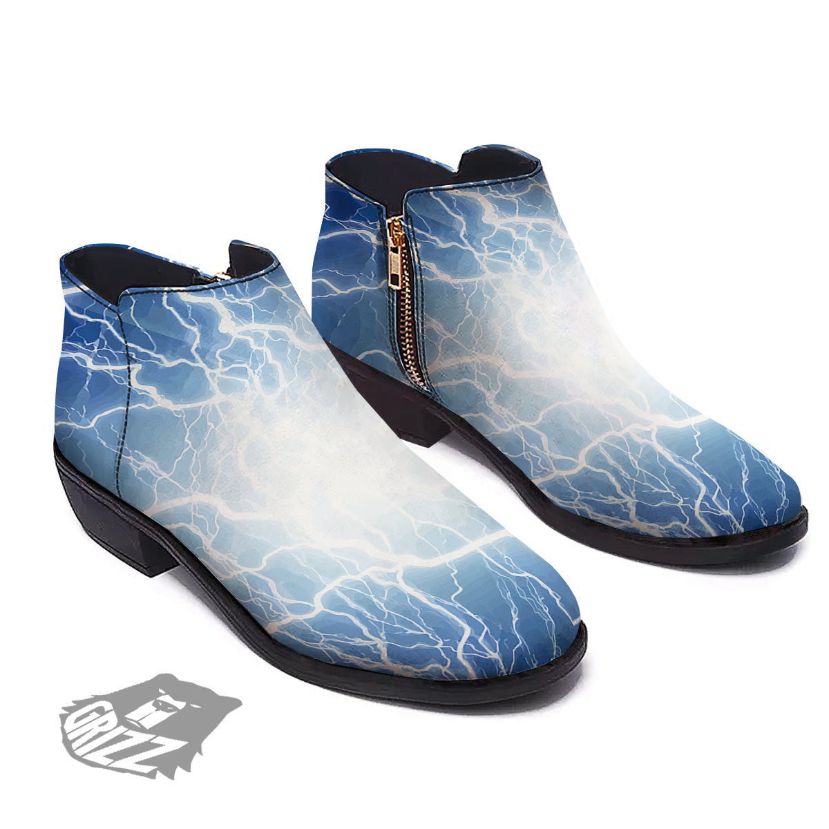 Lightning Blue Print Ankle Boots-grizzshop
