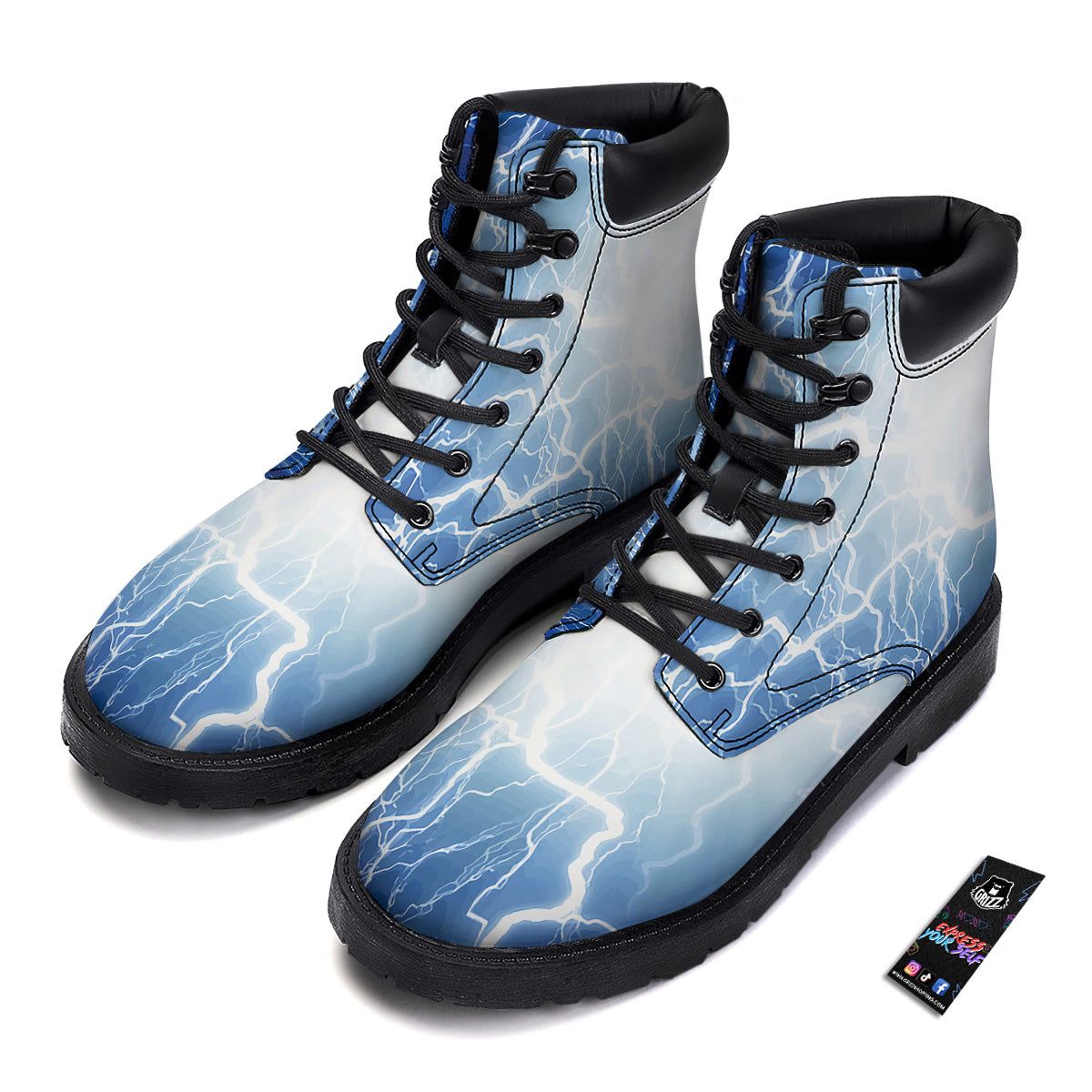 Lightning Blue Print Boots-grizzshop