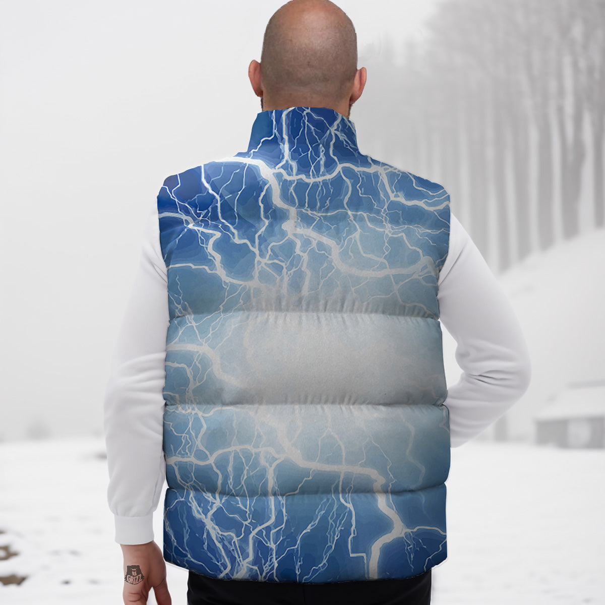 Lightning Blue Print Down Vest-grizzshop