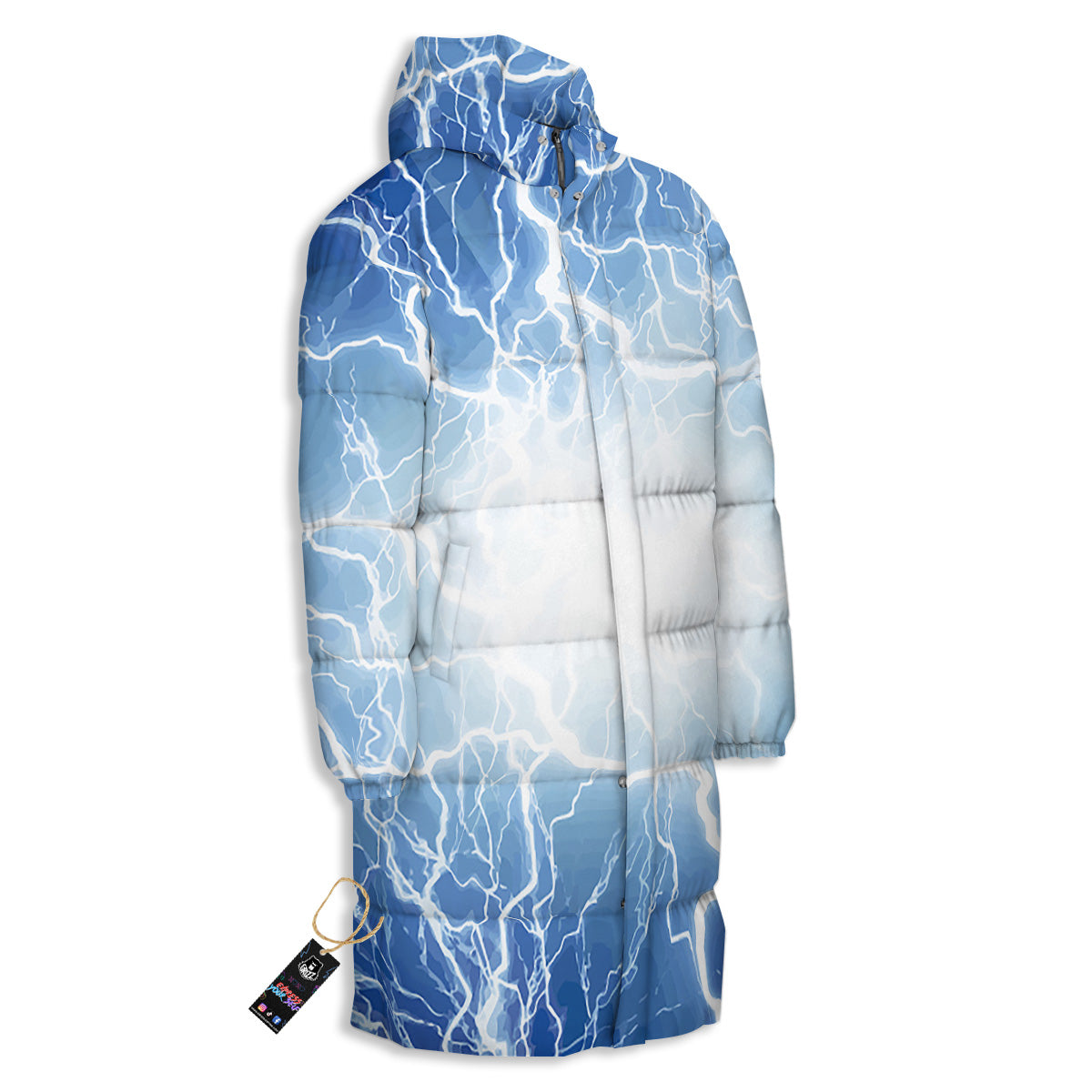 Lightning Blue Print Long Down Jacket-grizzshop