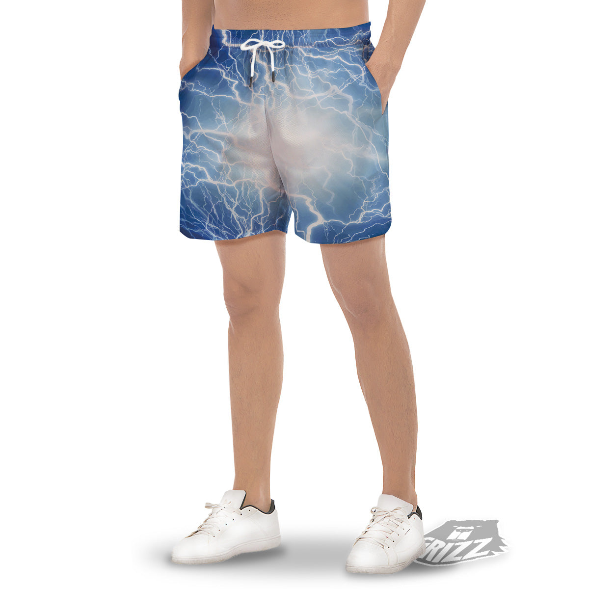 Lightning Blue Print Men's Gym Shorts-grizzshop
