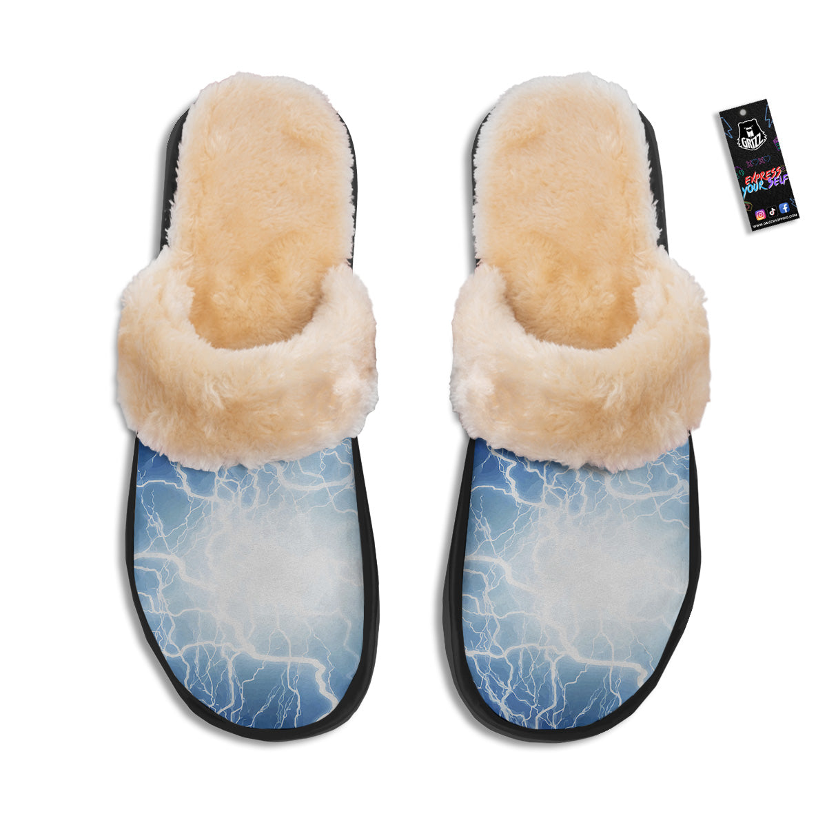 Lightning Blue Print Slippers-grizzshop