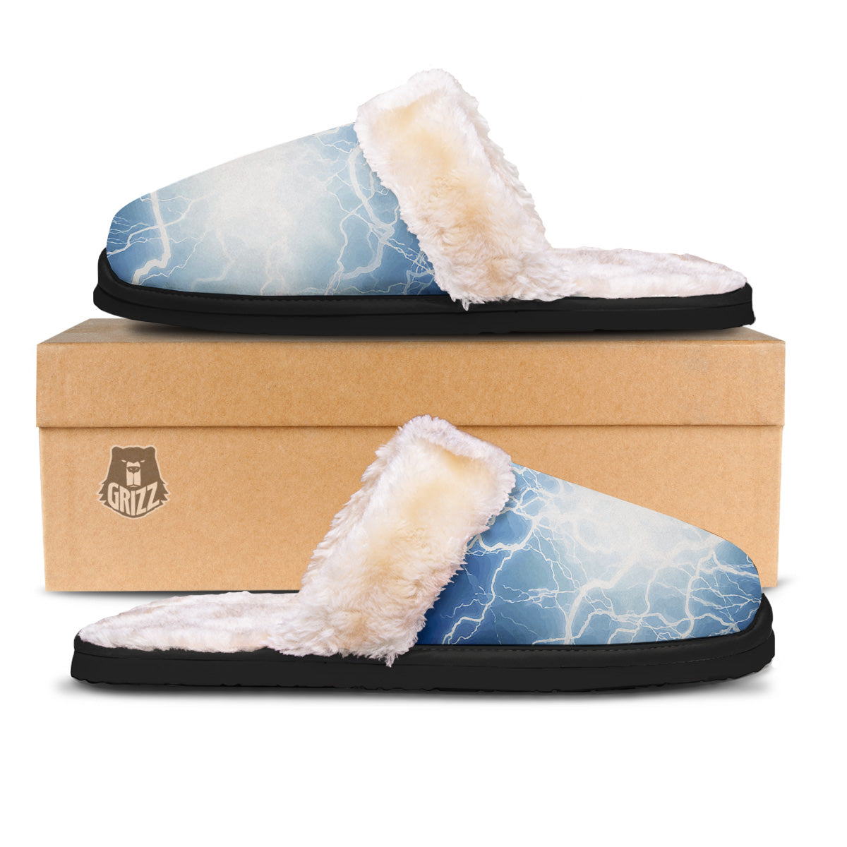 Lightning Blue Print Slippers-grizzshop