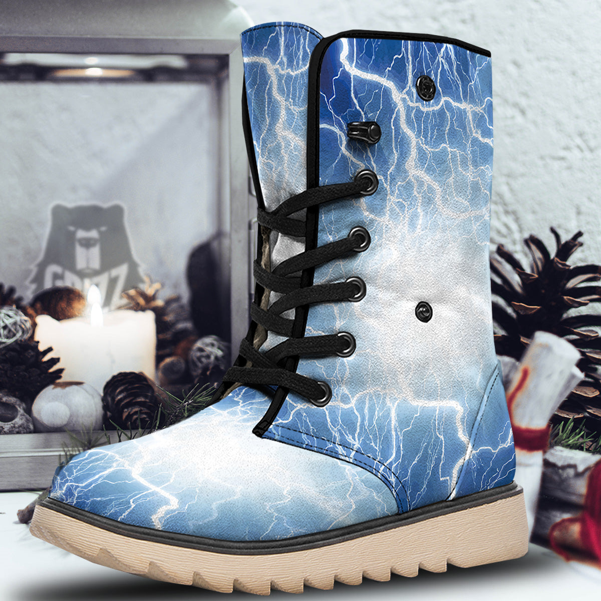 Lightning Blue Print Snow Boots-grizzshop