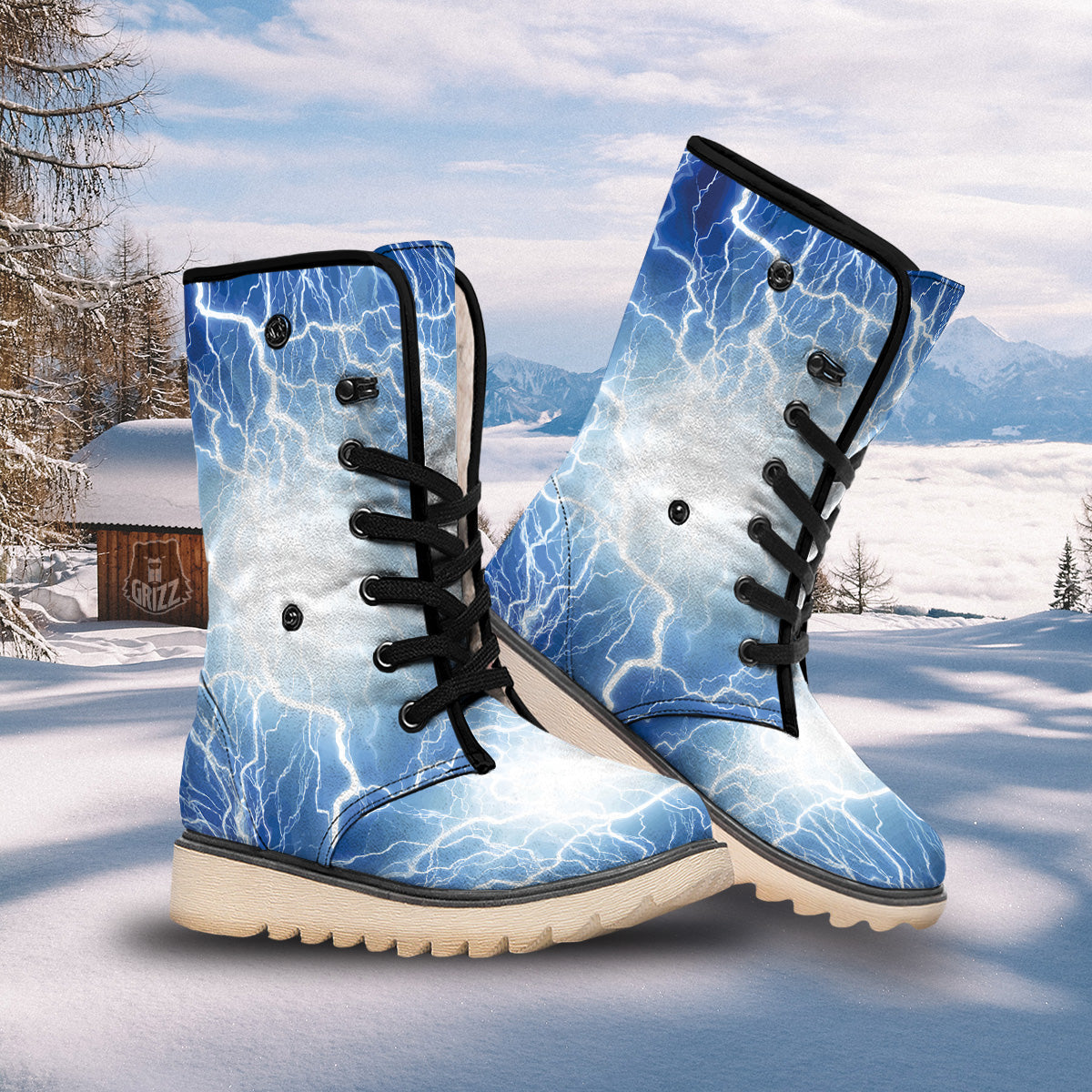 Lightning Blue Print Snow Boots-grizzshop