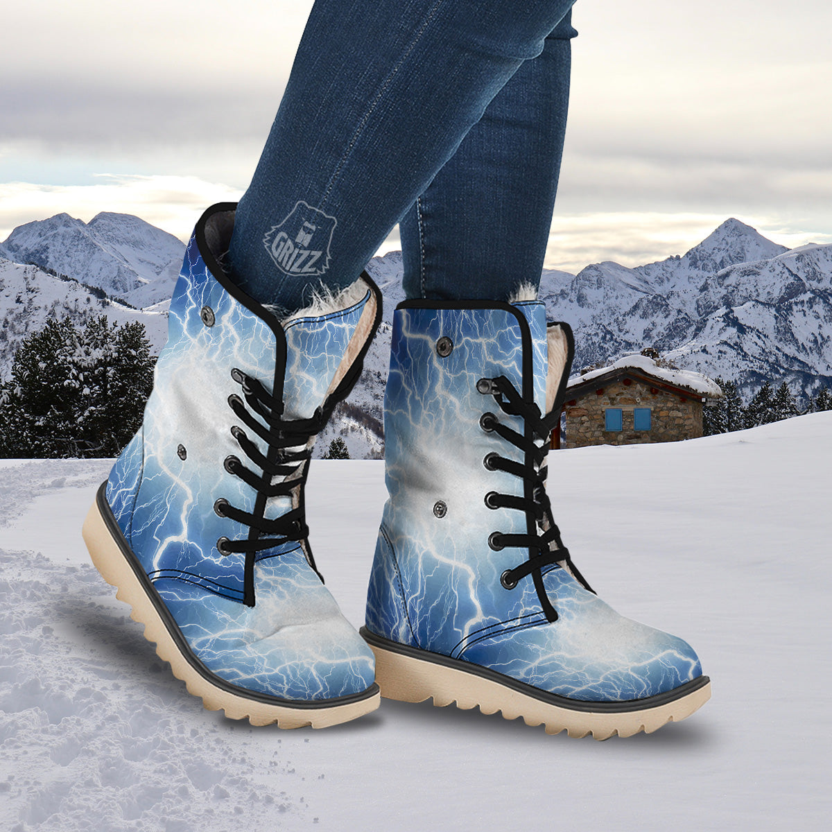 Lightning Blue Print Snow Boots-grizzshop