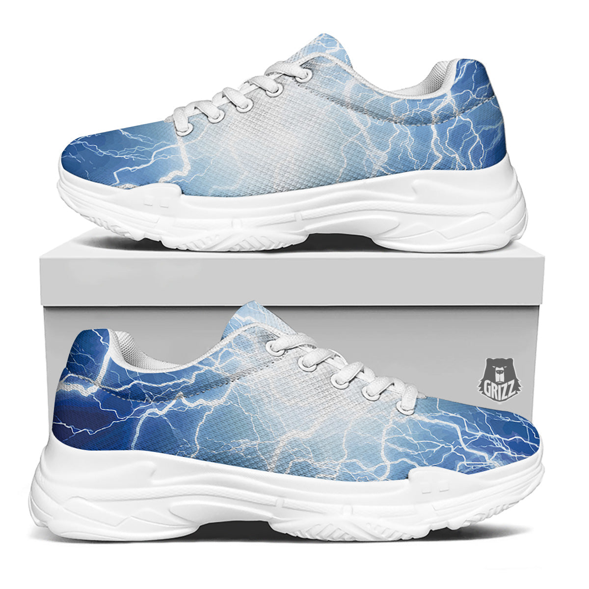 Lightning Blue Print White Chunky Shoes-grizzshop
