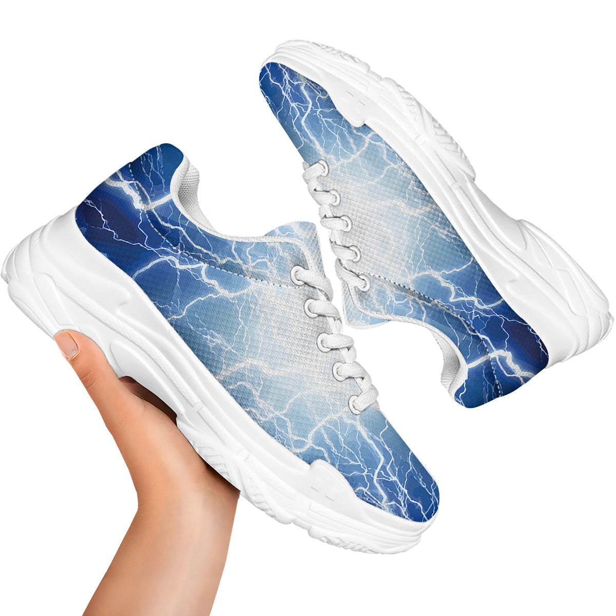 Lightning Blue Print White Chunky Shoes-grizzshop