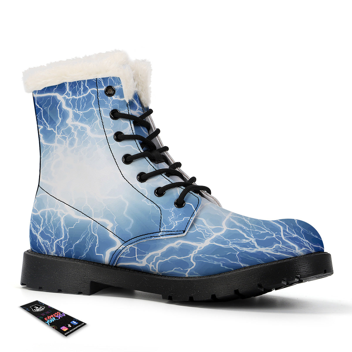 Lightning Blue Print Winter Boots-grizzshop